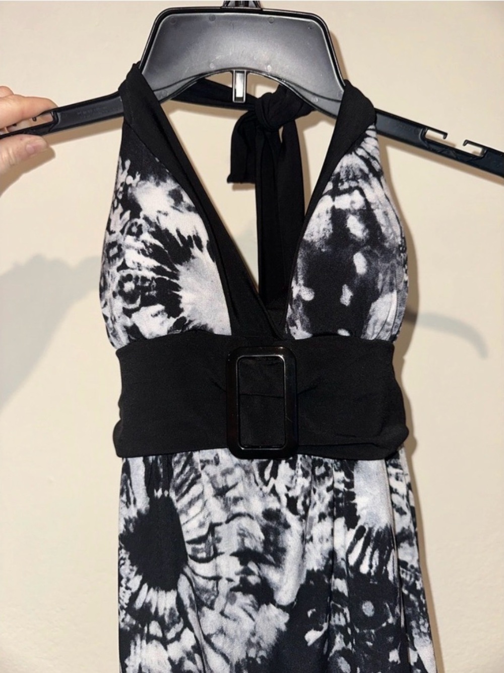 Y2K Black & White Tie-Dye belted Halter top